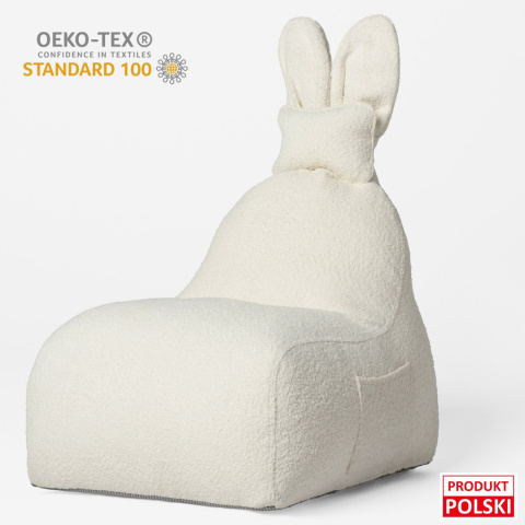 Uszata pufa siedzisko z oparciem Funny Bunny Teddy - Off White